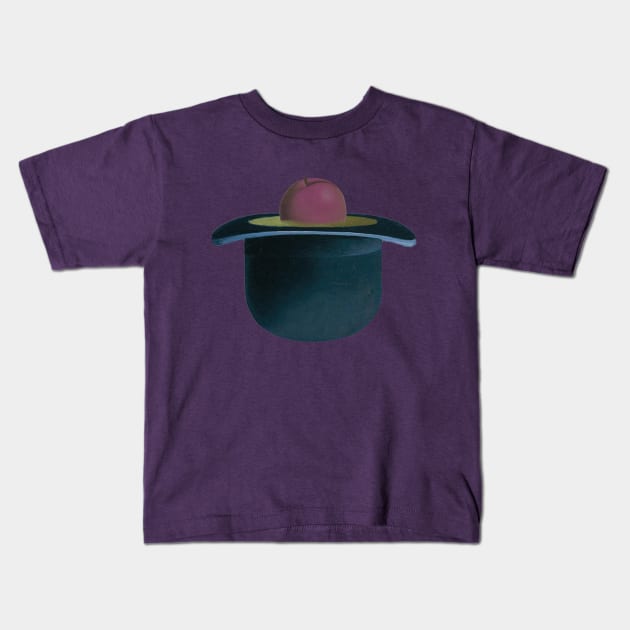 A single plum floating in perfume served in a man's hat Kids T-Shirt by Exposation